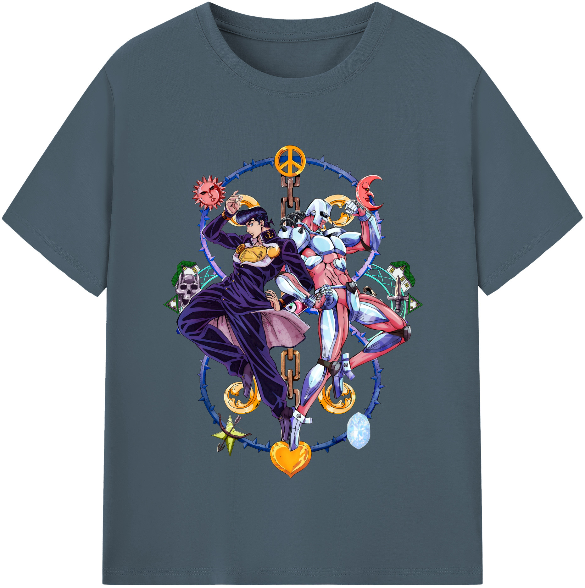 （画像用） ジョジョの奇妙な冒険 ひがしかた じょうすけ JoJo's Bizarre Adventure Higashikata Josuke 綿100％半袖Tシャツ（フロントプリント）